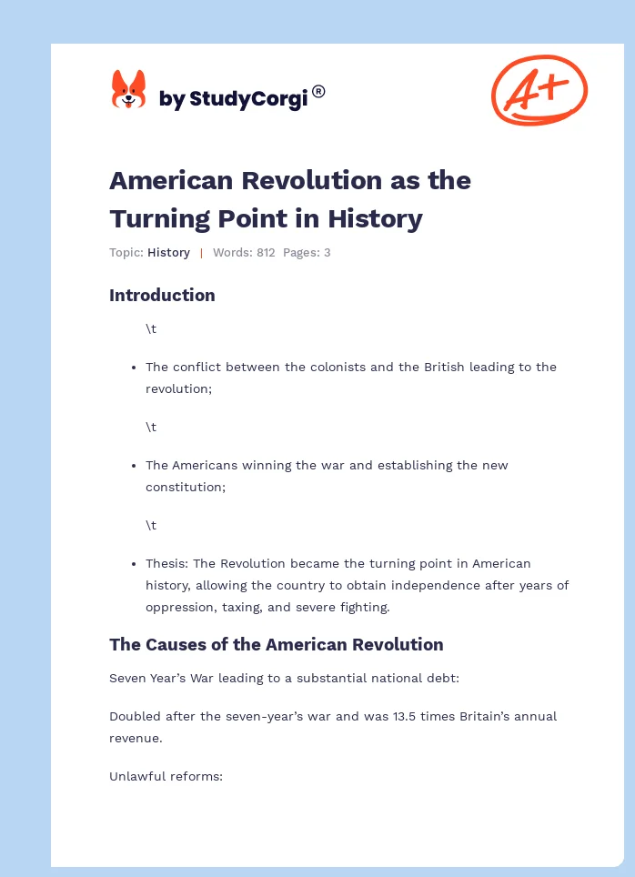 American Revolution as the Turning Point in History. Page 1