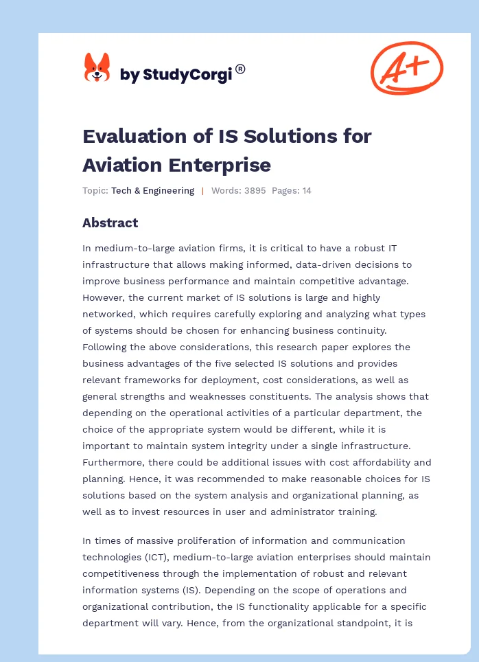 Evaluation of IS Solutions for Aviation Enterprise. Page 1