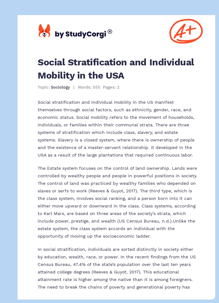 Social Stratification and Individual Mobility in the USA. Page 1