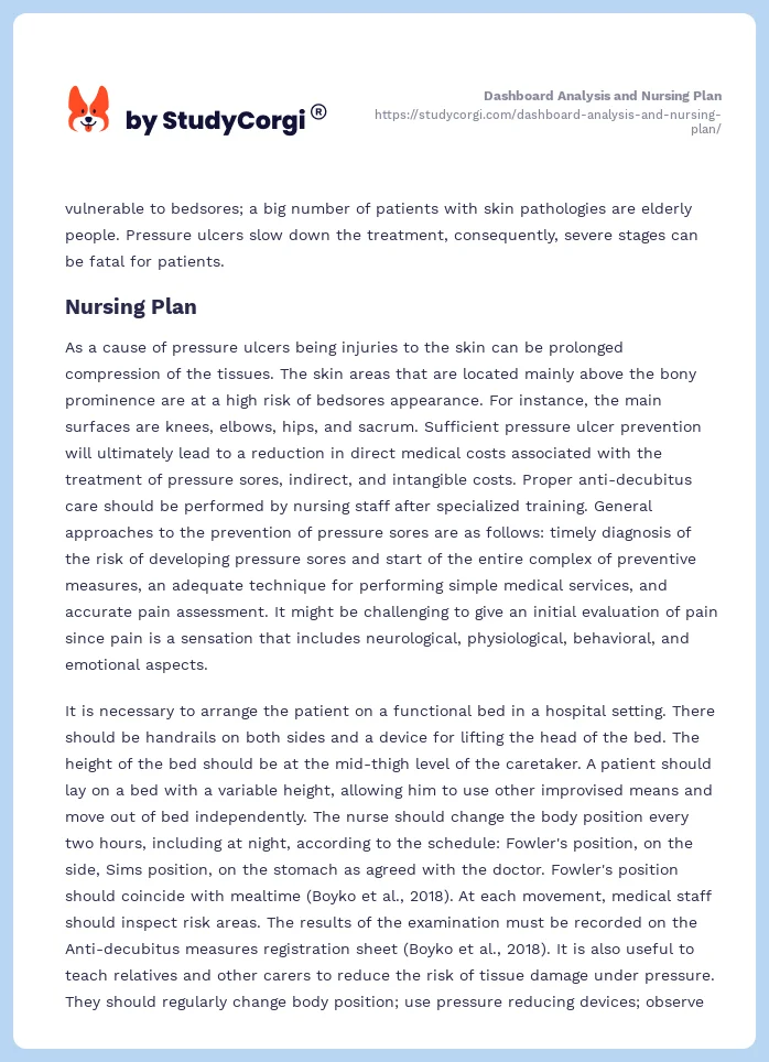 Dashboard Analysis and Nursing Plan. Page 2