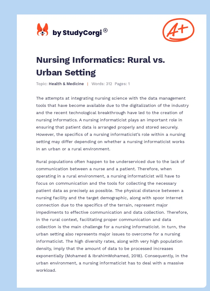 Nursing Informatics: Rural vs. Urban Setting. Page 1