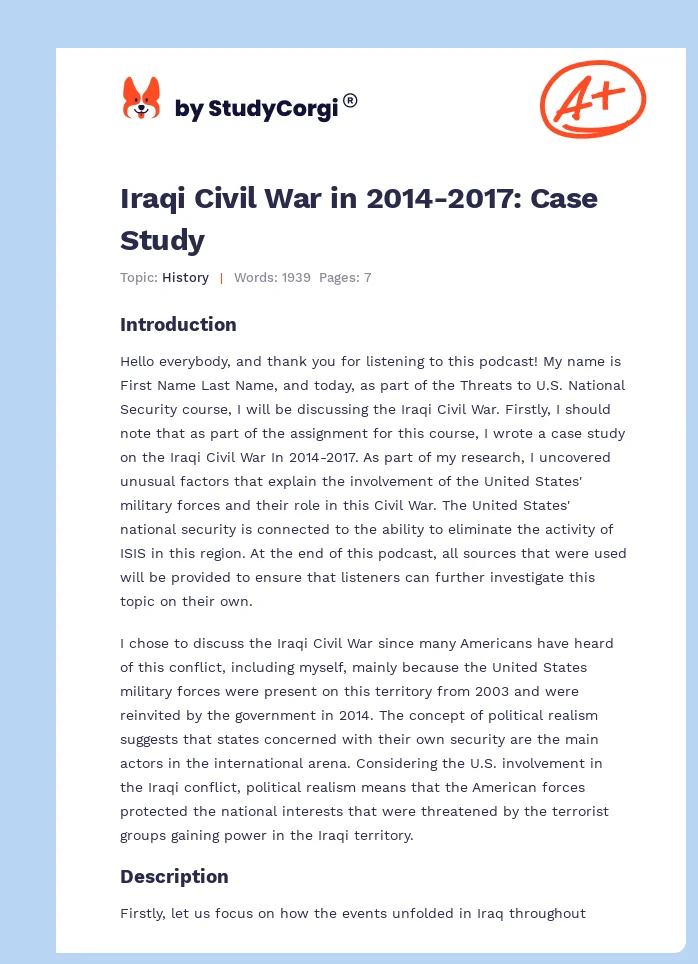 Iraqi Civil War in 2014-2017: Case Study. Page 1