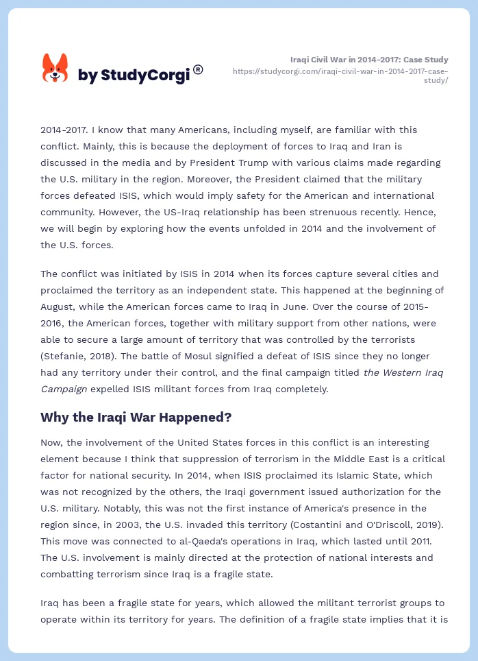 Iraqi Civil War in 2014-2017: Case Study. Page 2