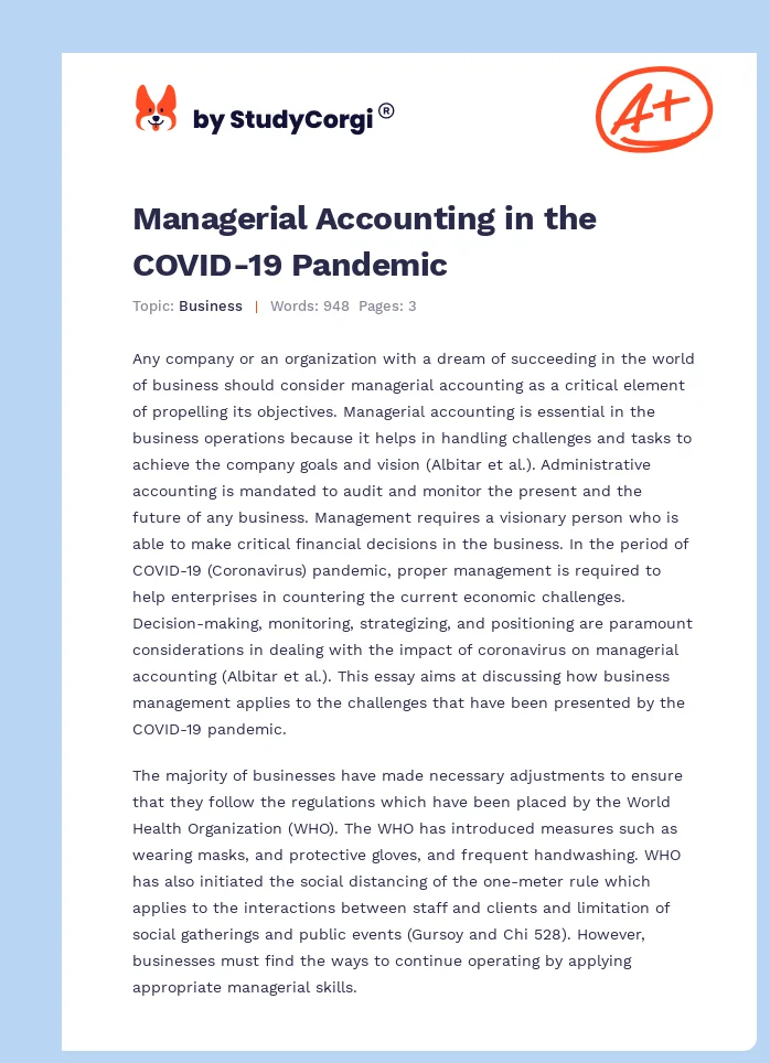 Managerial Accounting in the COVID-19 Pandemic. Page 1