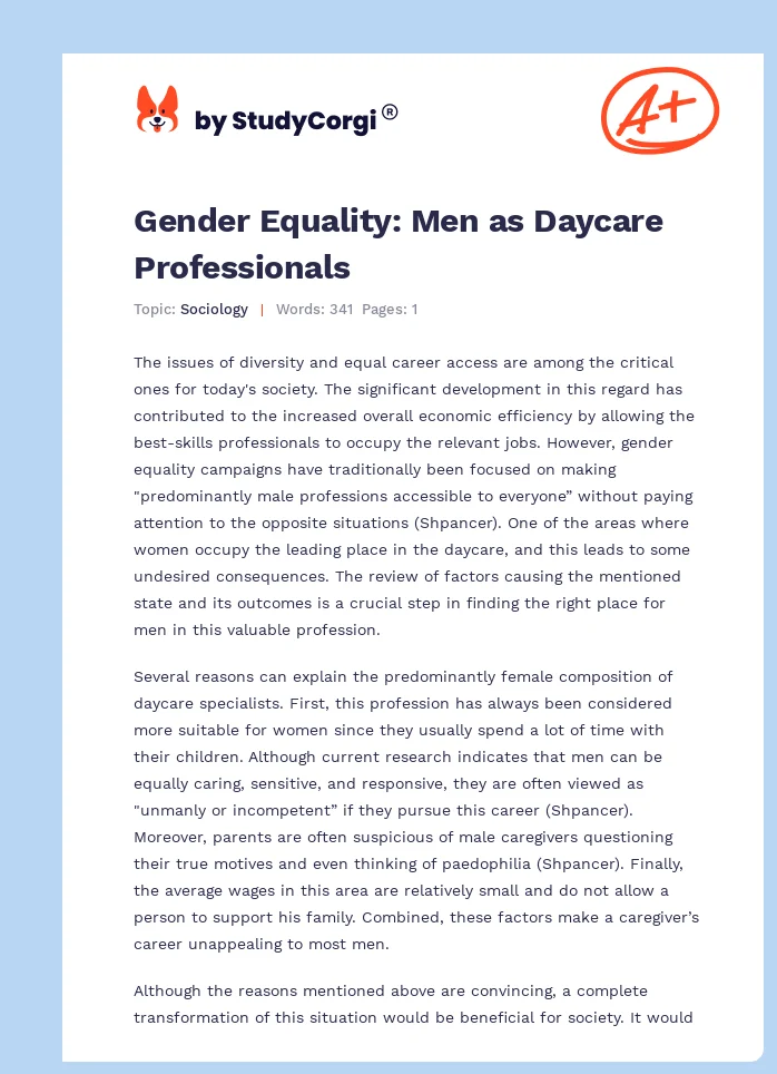 Gender Equality: Men as Daycare Professionals. Page 1