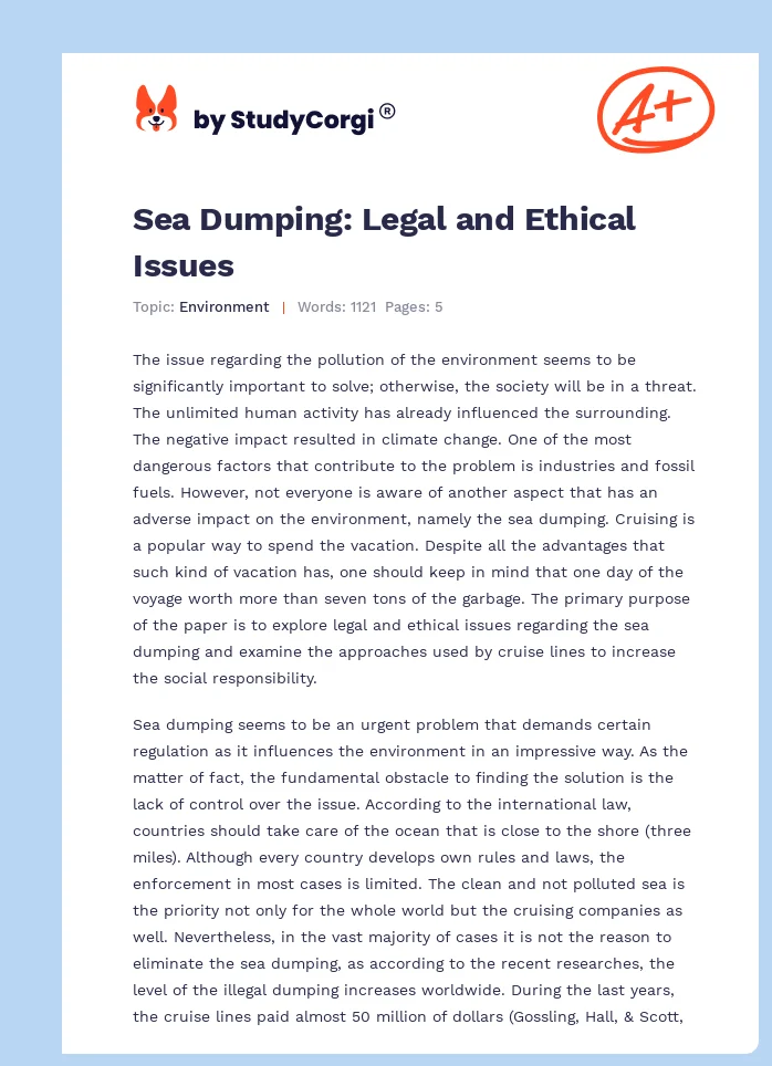 Sea Dumping: Legal and Ethical Issues. Page 1