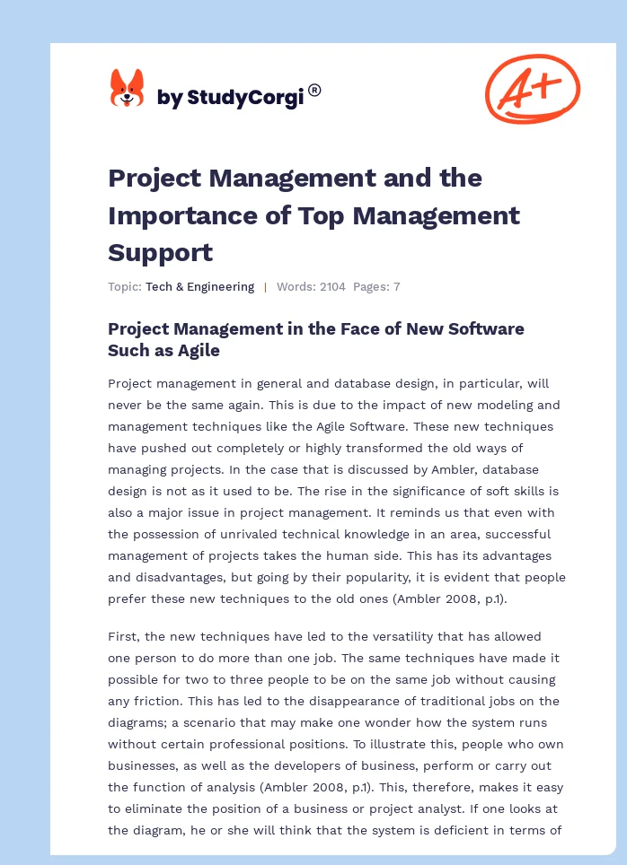 Project Management and the Importance of Top Management Support. Page 1