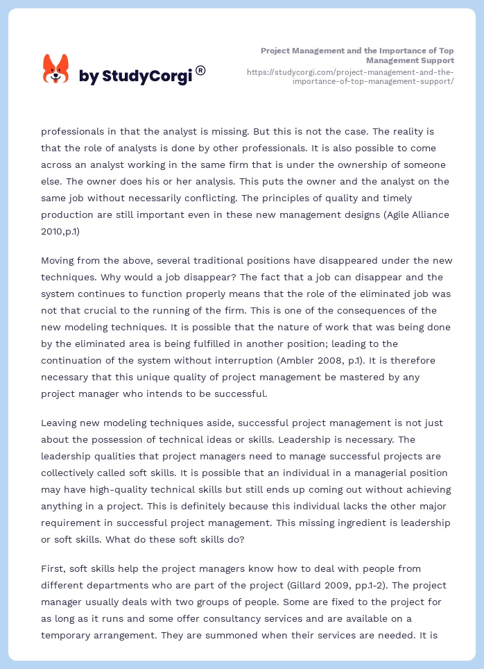 Project Management and the Importance of Top Management Support. Page 2