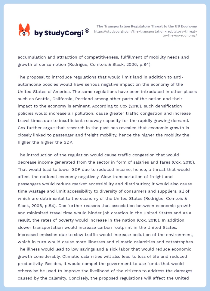 The Transportation Regulatory Threat to the US Economy. Page 2