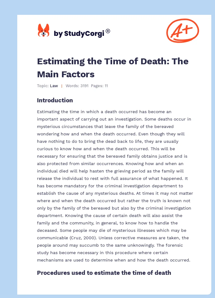 Estimating the Time of Death: The Main Factors. Page 1