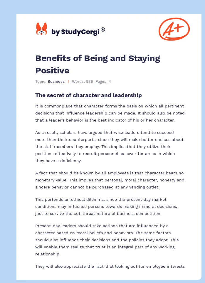 Benefits of Being and Staying Positive. Page 1