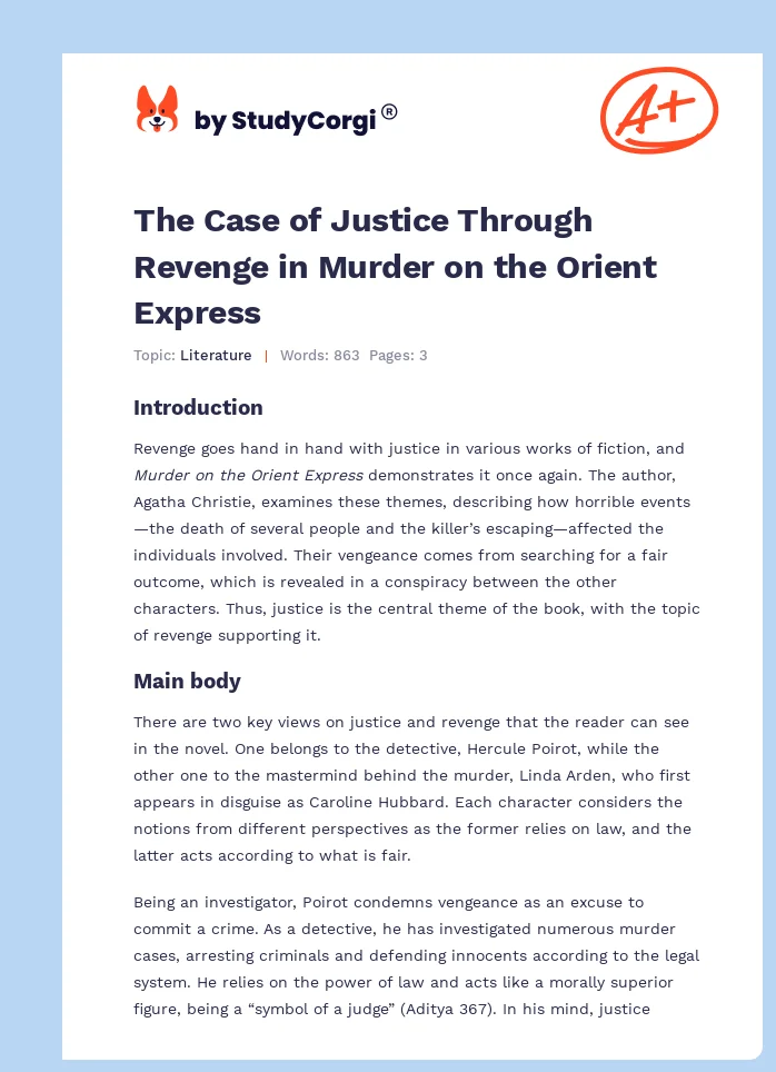 The Case of Justice Through Revenge in Murder on the Orient Express. Page 1