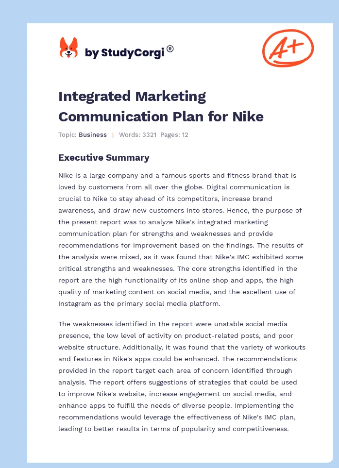Integrated Marketing Communication Plan for Nike. Page 1
