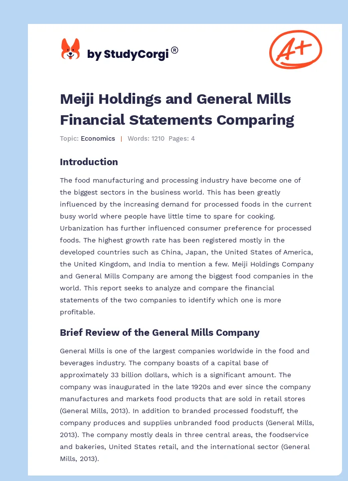 Meiji Holdings and General Mills Financial Statements Comparing. Page 1