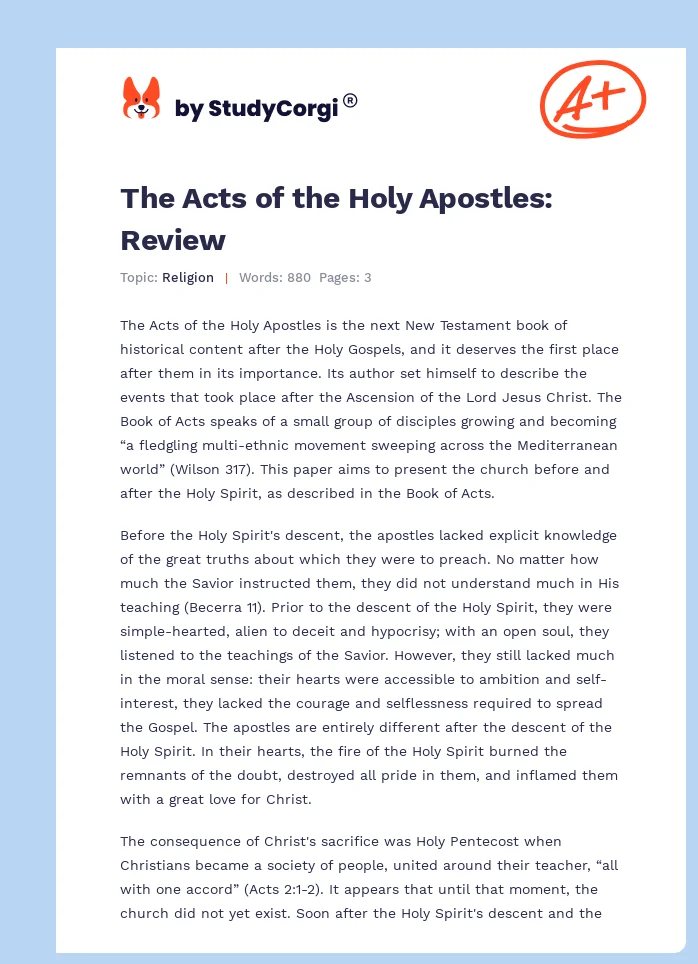 The Acts of the Holy Apostles: Review. Page 1