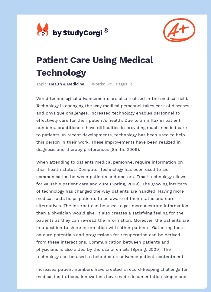 Patient Care Using Medical Technology. Page 1