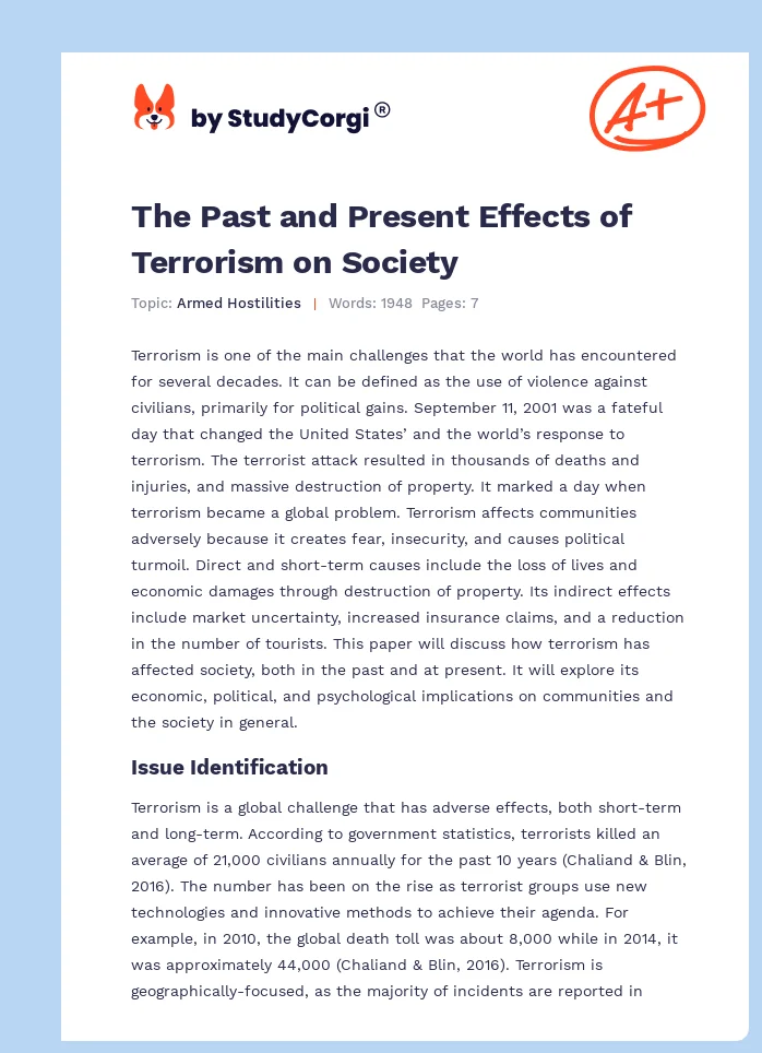The Past and Present Effects of Terrorism on Society. Page 1