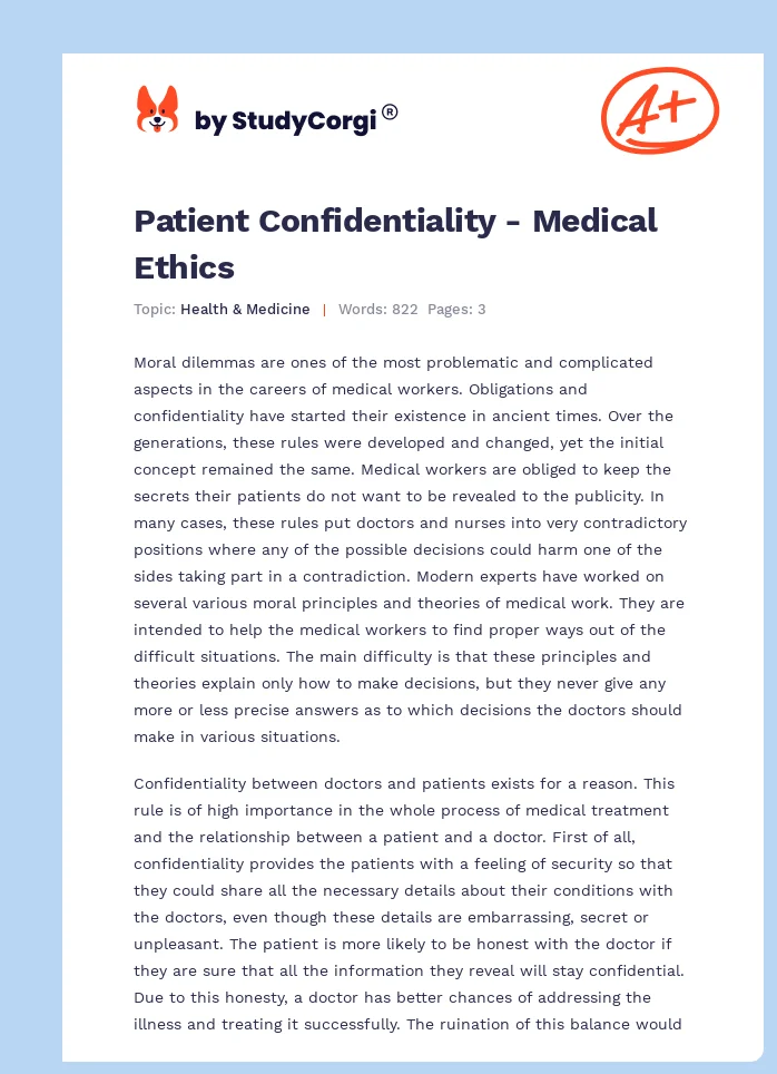 Patient Confidentiality - Medical Ethics. Page 1