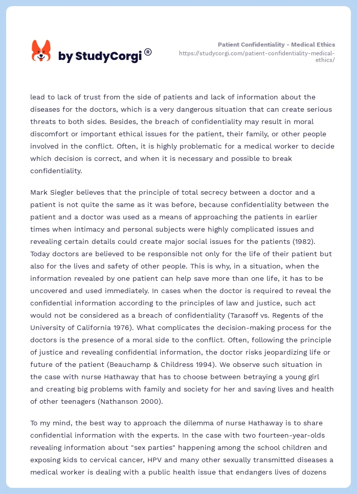 Patient Confidentiality - Medical Ethics. Page 2