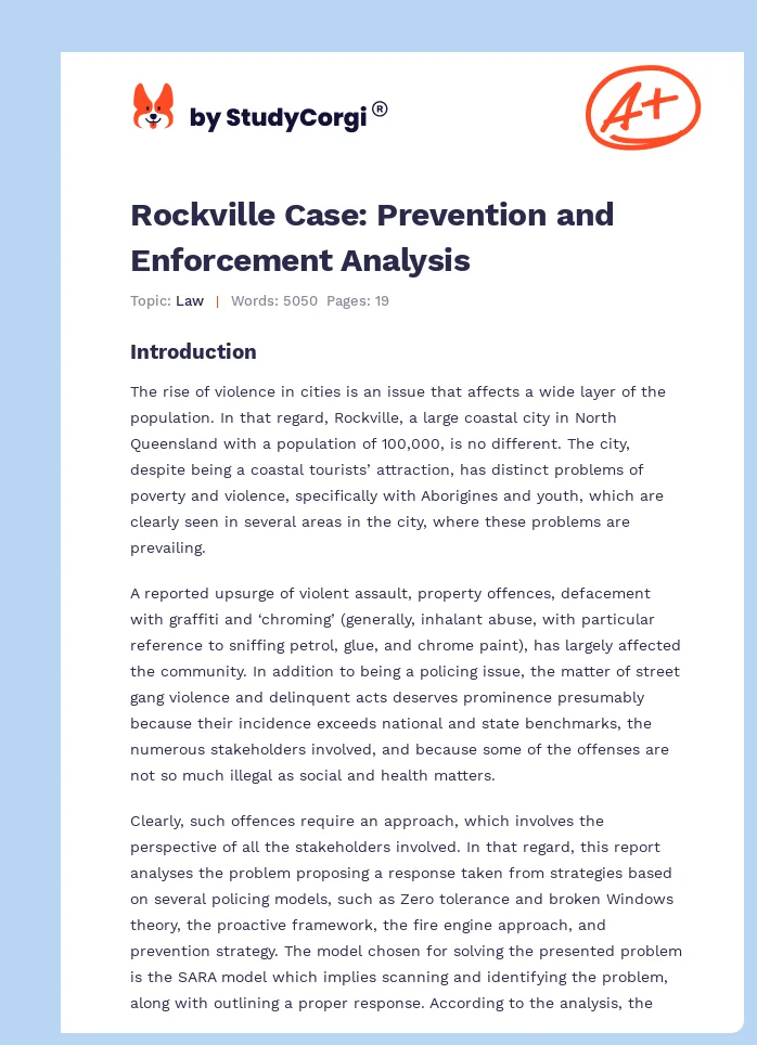 Rockville Case: Prevention and Enforcement Analysis. Page 1