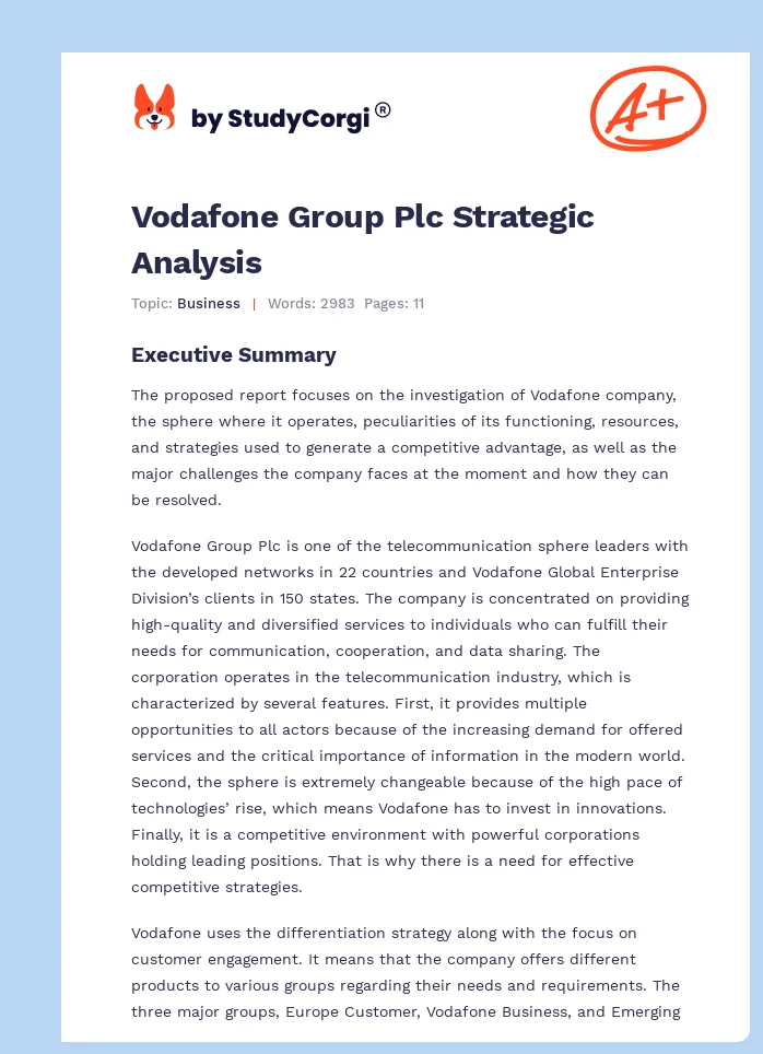Vodafone Group Plc Strategic Analysis. Page 1