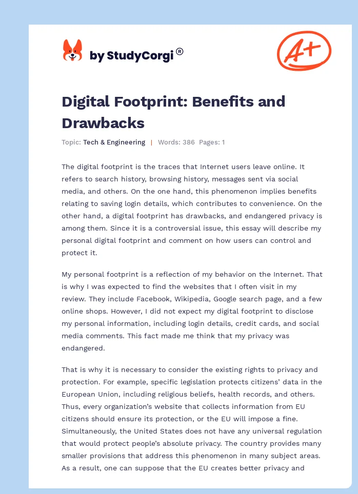 Digital Footprint: Benefits and Drawbacks. Page 1