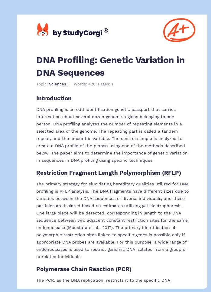 DNA Profiling: Genetic Variation in DNA Sequences. Page 1