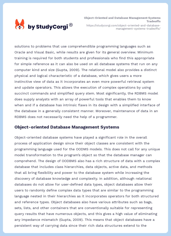 Object-Oriented and Database Management Systems Tradeoffs. Page 2