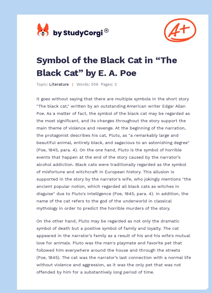 Symbol of the Black Cat in “The Black Cat” by E. A. Poe. Page 1
