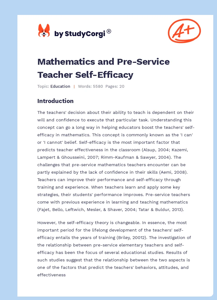 Mathematics and Pre-Service Teacher Self-Efficacy. Page 1