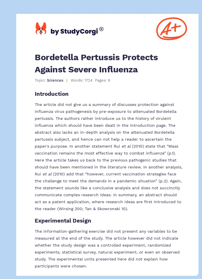 Bordetella Pertussis Protects Against Severe Influenza. Page 1