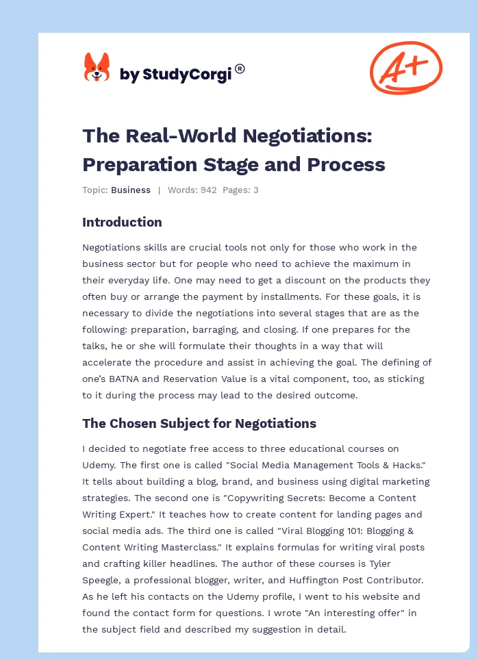 The Real-World Negotiations: Preparation Stage and Process. Page 1