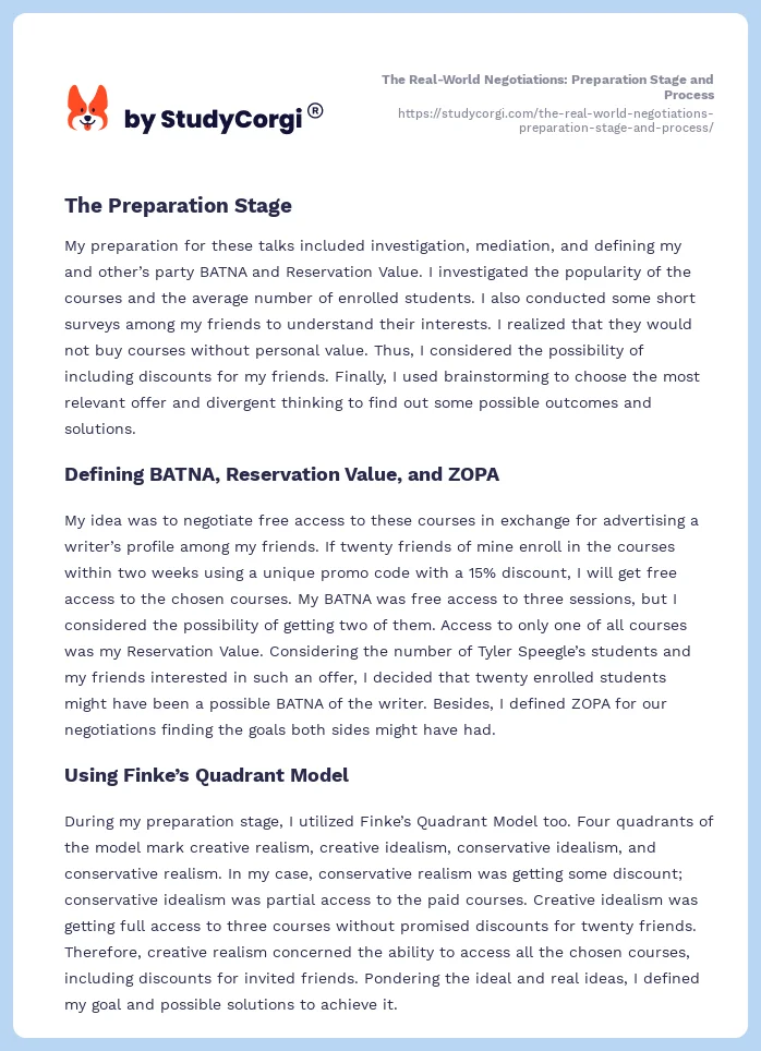 The Real-World Negotiations: Preparation Stage and Process. Page 2