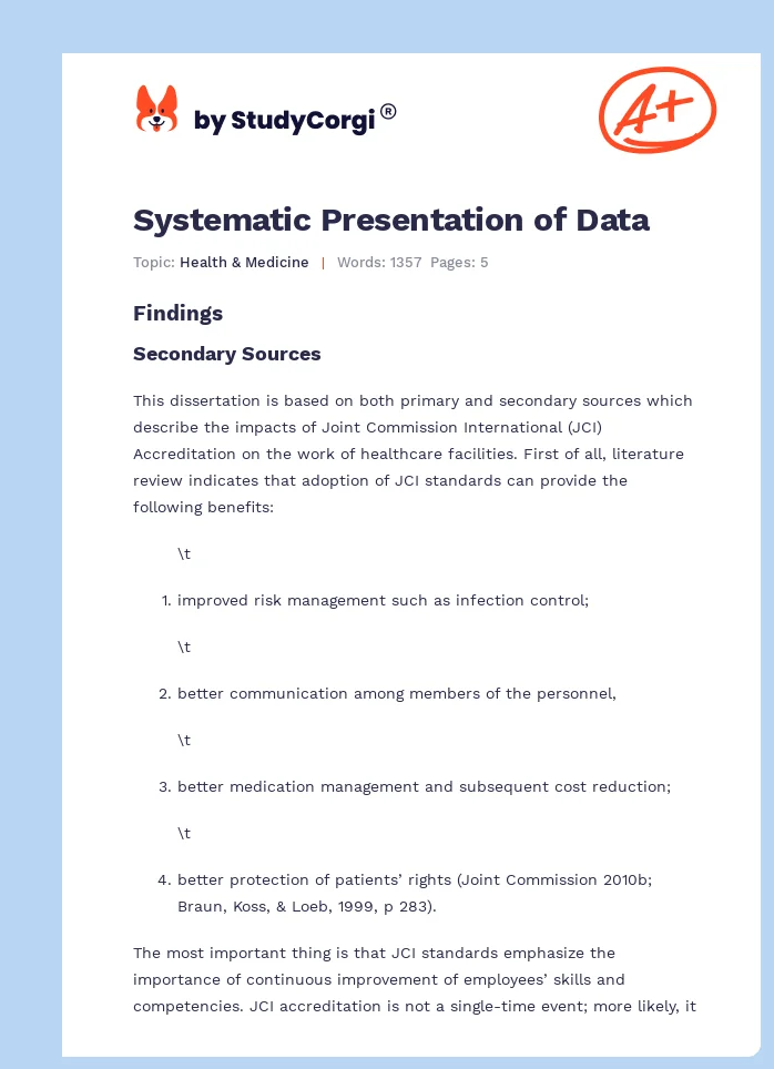 Systematic Presentation of Data. Page 1