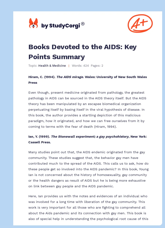 Books Devoted to the AIDS: Key Points Summary. Page 1