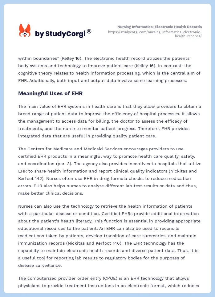 Nursing Informatics: Electronic Health Records. Page 2