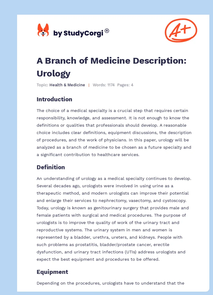 A Branch of Medicine Description: Urology. Page 1