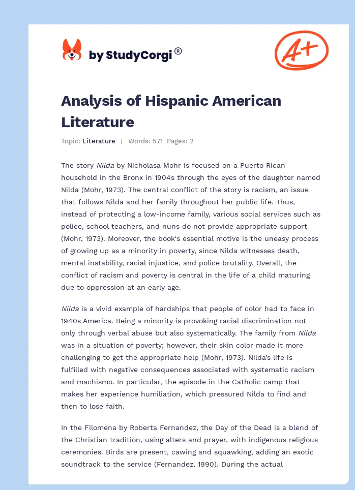 Analysis of Hispanic American Literature. Page 1