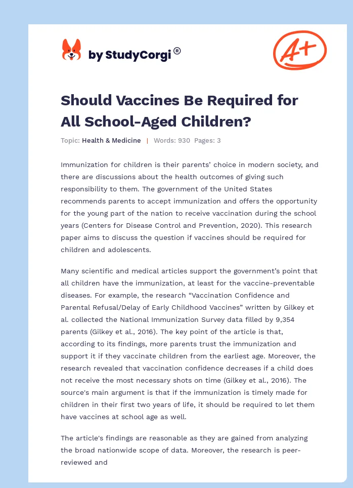 Should Vaccines Be Required for All School-Aged Children?. Page 1