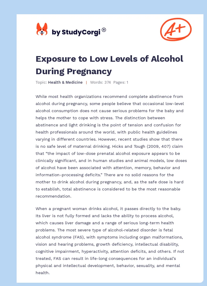 Exposure to Low Levels of Alcohol During Pregnancy. Page 1