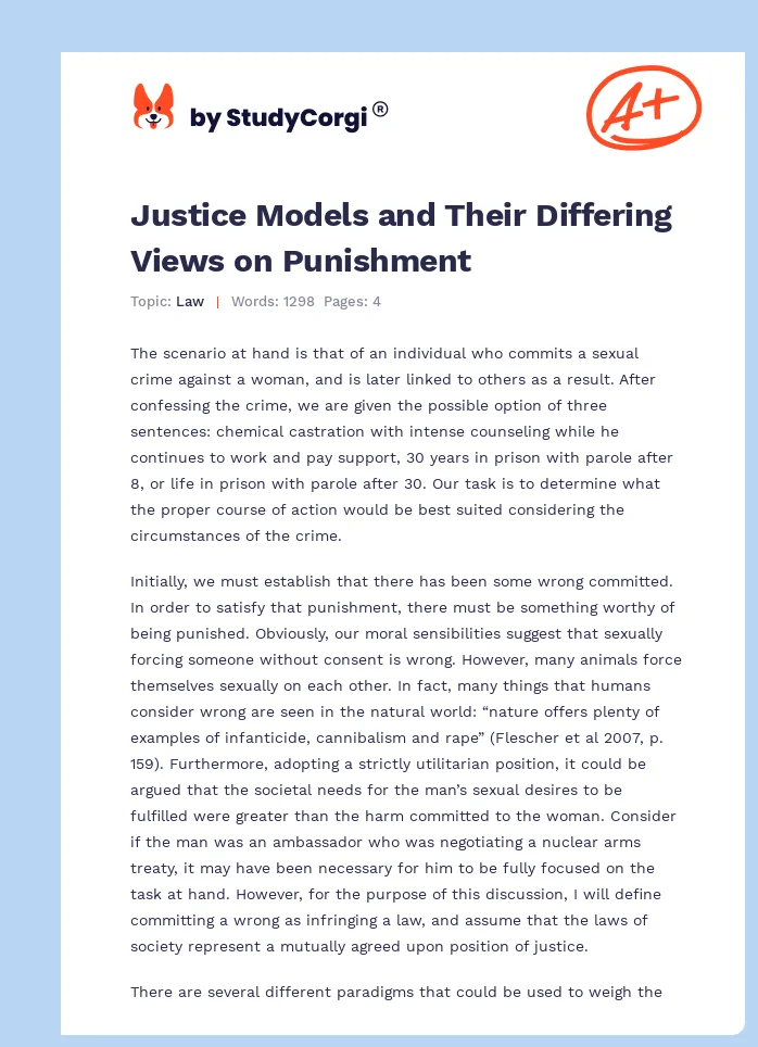 Justice Models and Their Differing Views on Punishment. Page 1