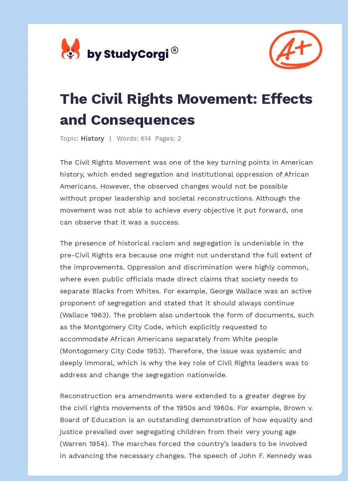 The Civil Rights Movement: Effects and Consequences. Page 1