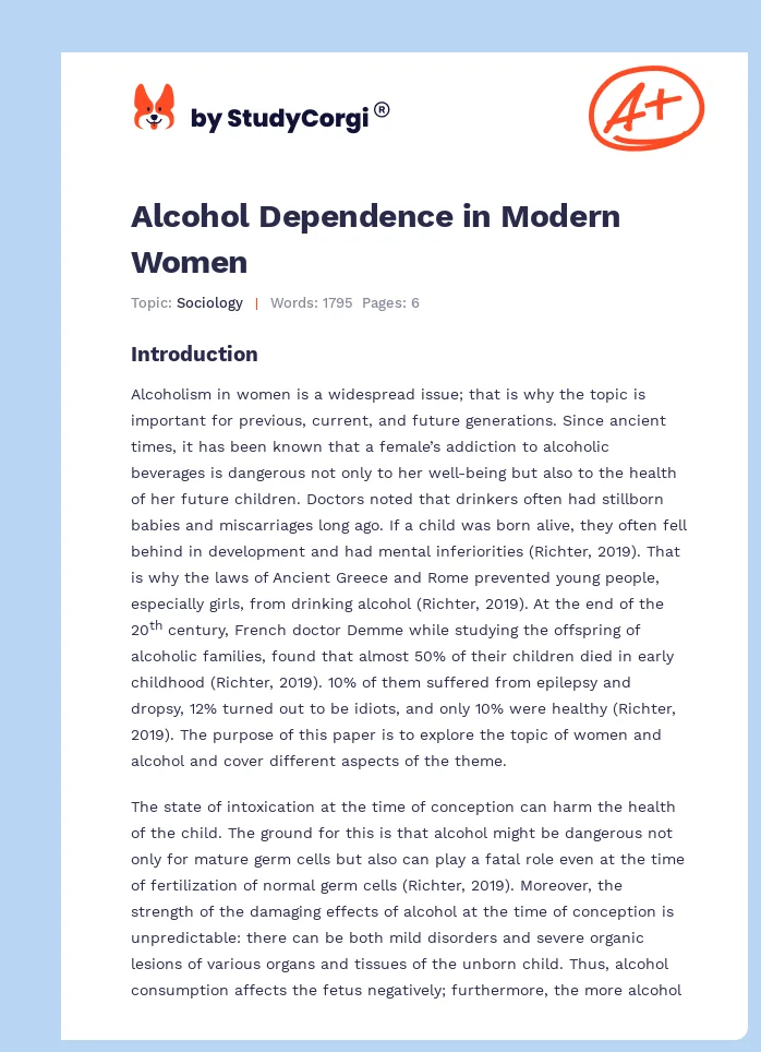 Alcohol Dependence in Modern Women. Page 1