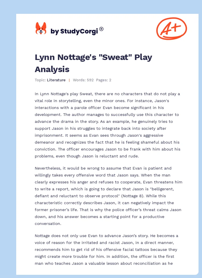 Lynn Nottage's "Sweat" Play Analysis. Page 1