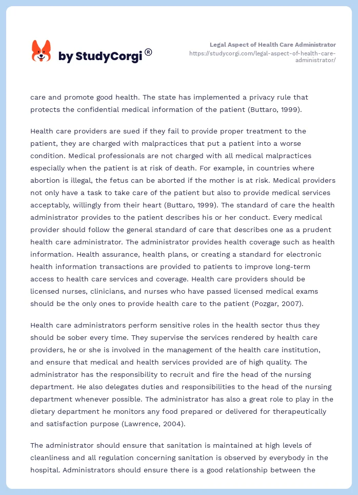 Legal Aspect of Health Care Administrator. Page 2