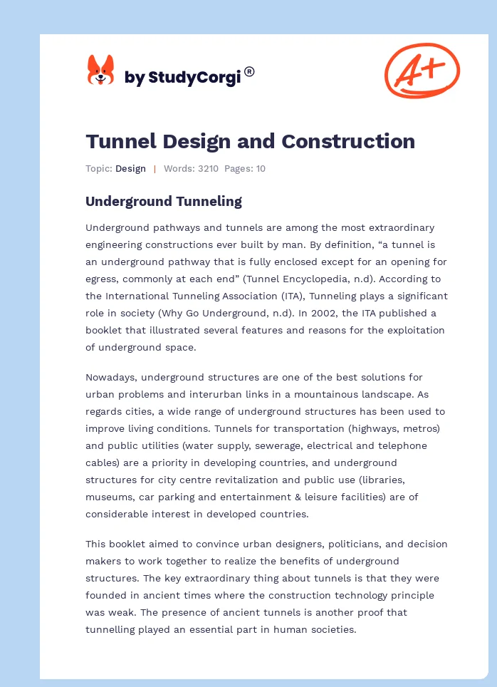 Tunnel Design and Construction. Page 1