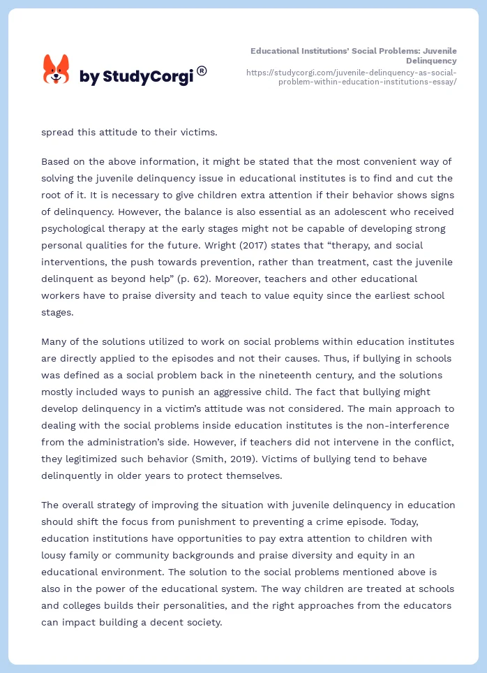 Educational Institutions’ Social Problems: Juvenile Delinquency. Page 2