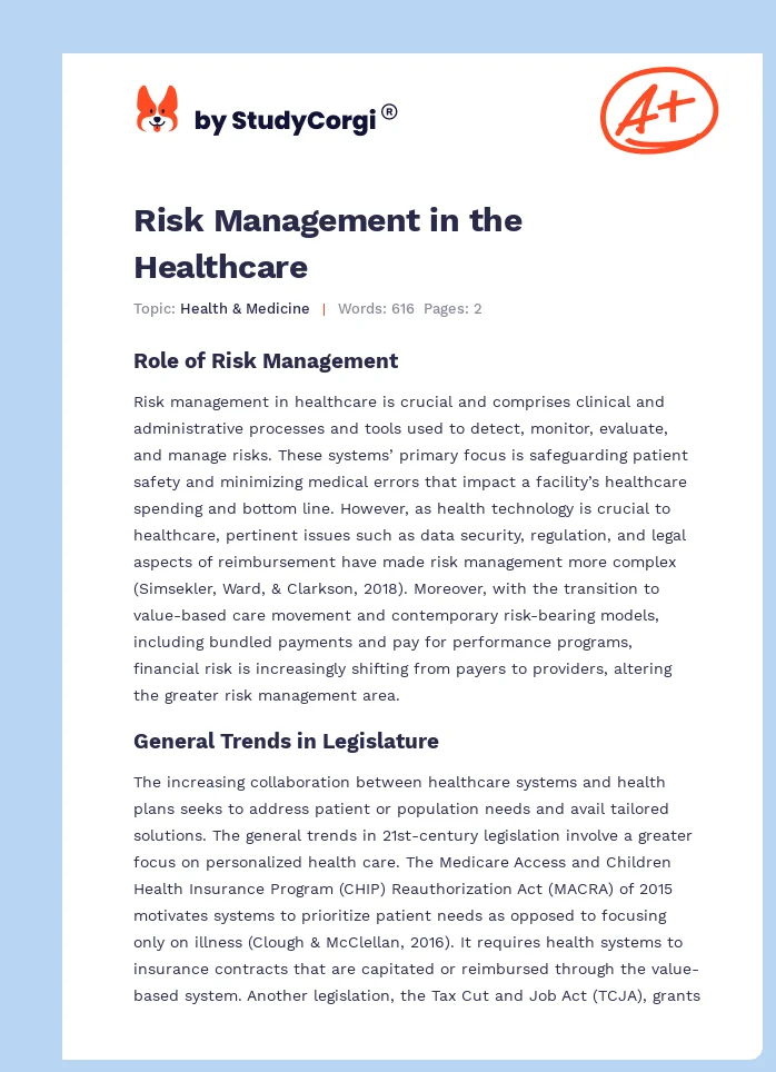 Risk Management in the Healthcare. Page 1
