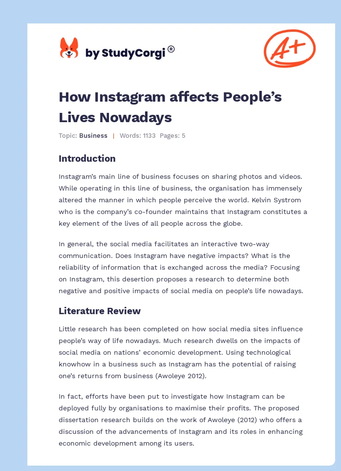 How Instagram affects People’s Lives Nowadays. Page 1