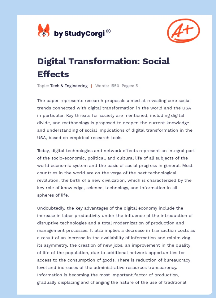 Digital Transformation: Social Effects. Page 1